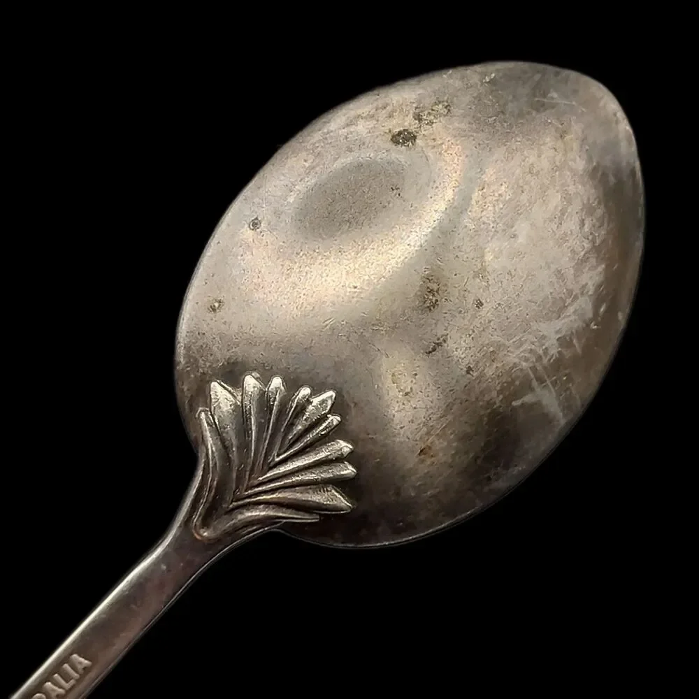 Vintage St. Thomas USVI Souvenir Spoon Cameo Silverplated Australia Palm Tree